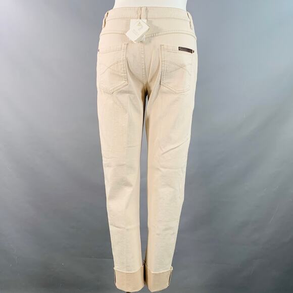 Size 10 Beige Cotton Blend Twill Monili Tapered Cuffed Casual Pants - Picture 3 of 12